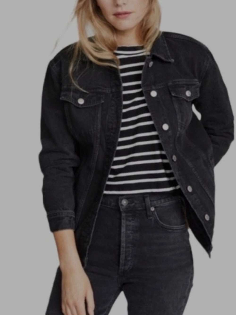 Madewell Washed Black Denim Jacket with Button Closure